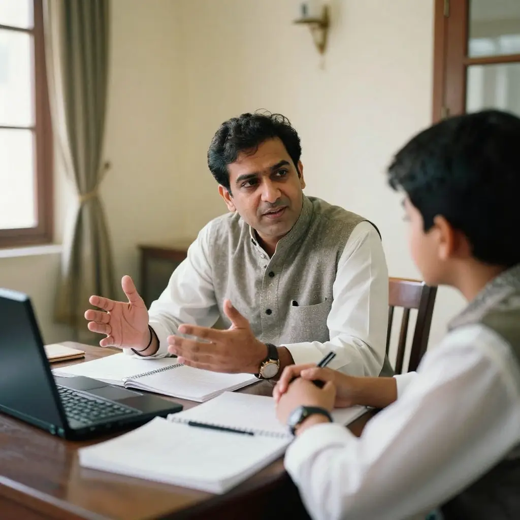 A professional male home tutor in Bahria town Rawalpindi teaching the student at his home