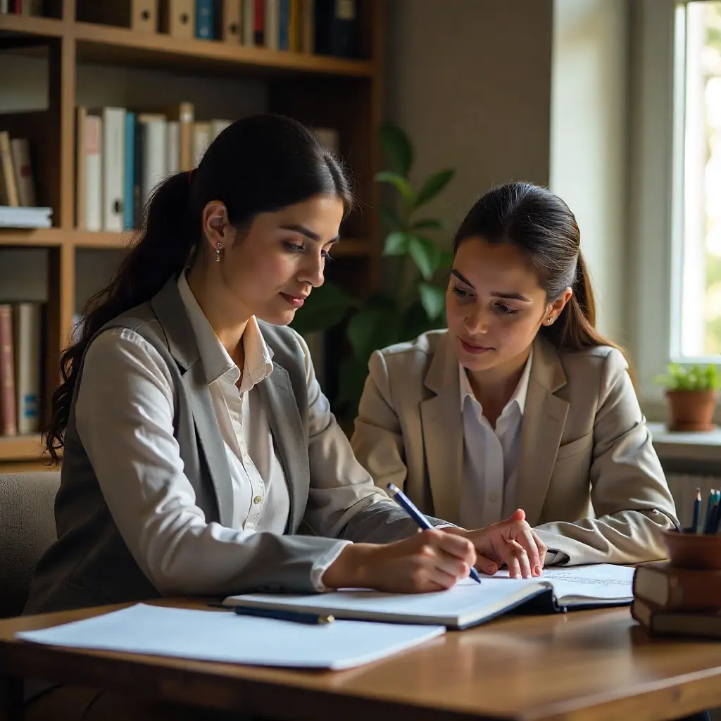 female home tutor teaching a student at her home with focusing on math subject