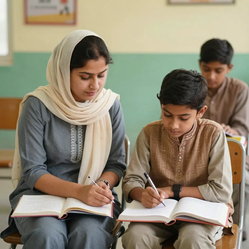 female teacher teaching math and physics subjects